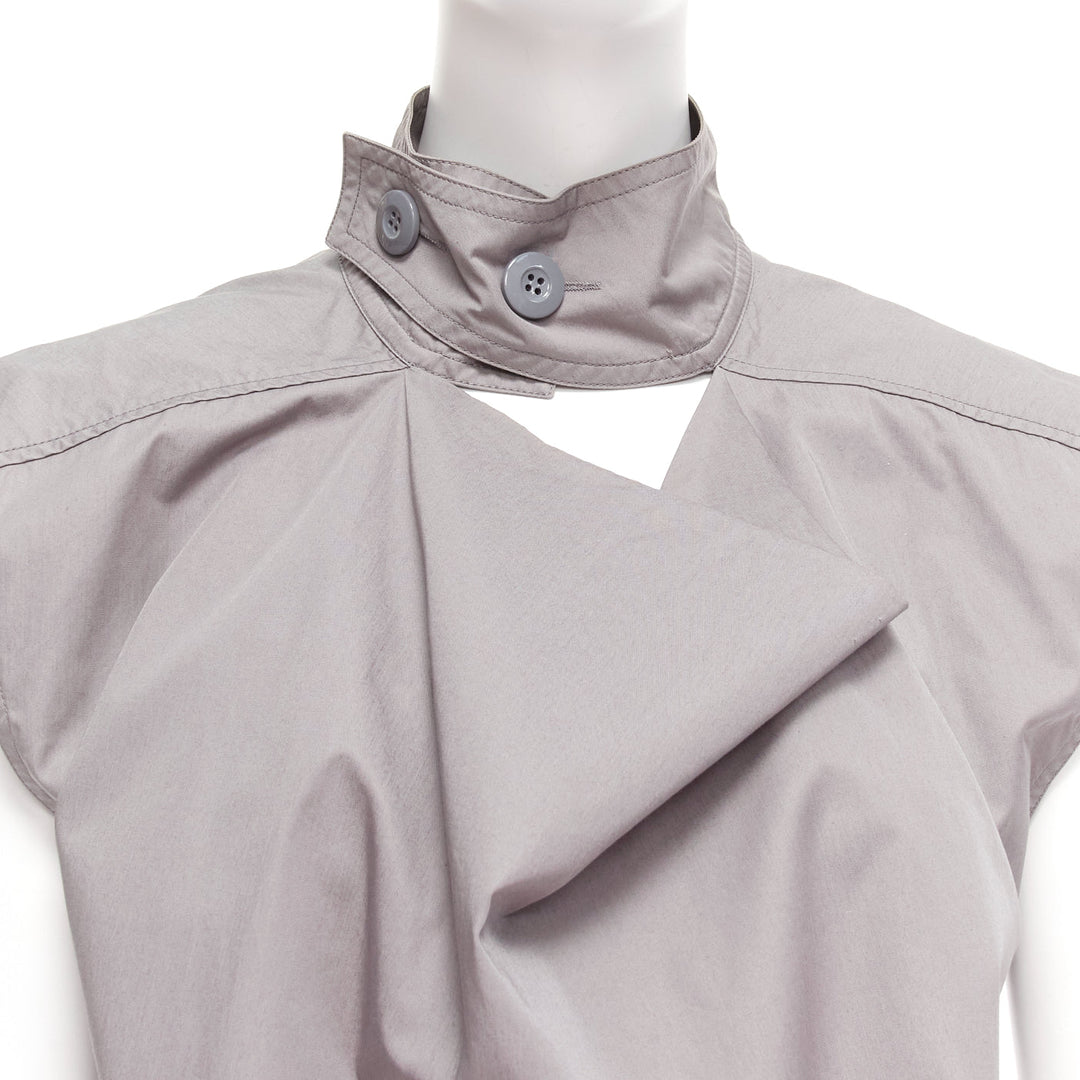 MARNI grey cotton drape cut out collar utility collar boxy top IT36 XS