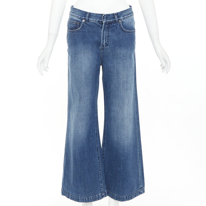 CHRISTIAN DIOR blue cotton darted pockets wide leg denim cropped jeans FR36 S