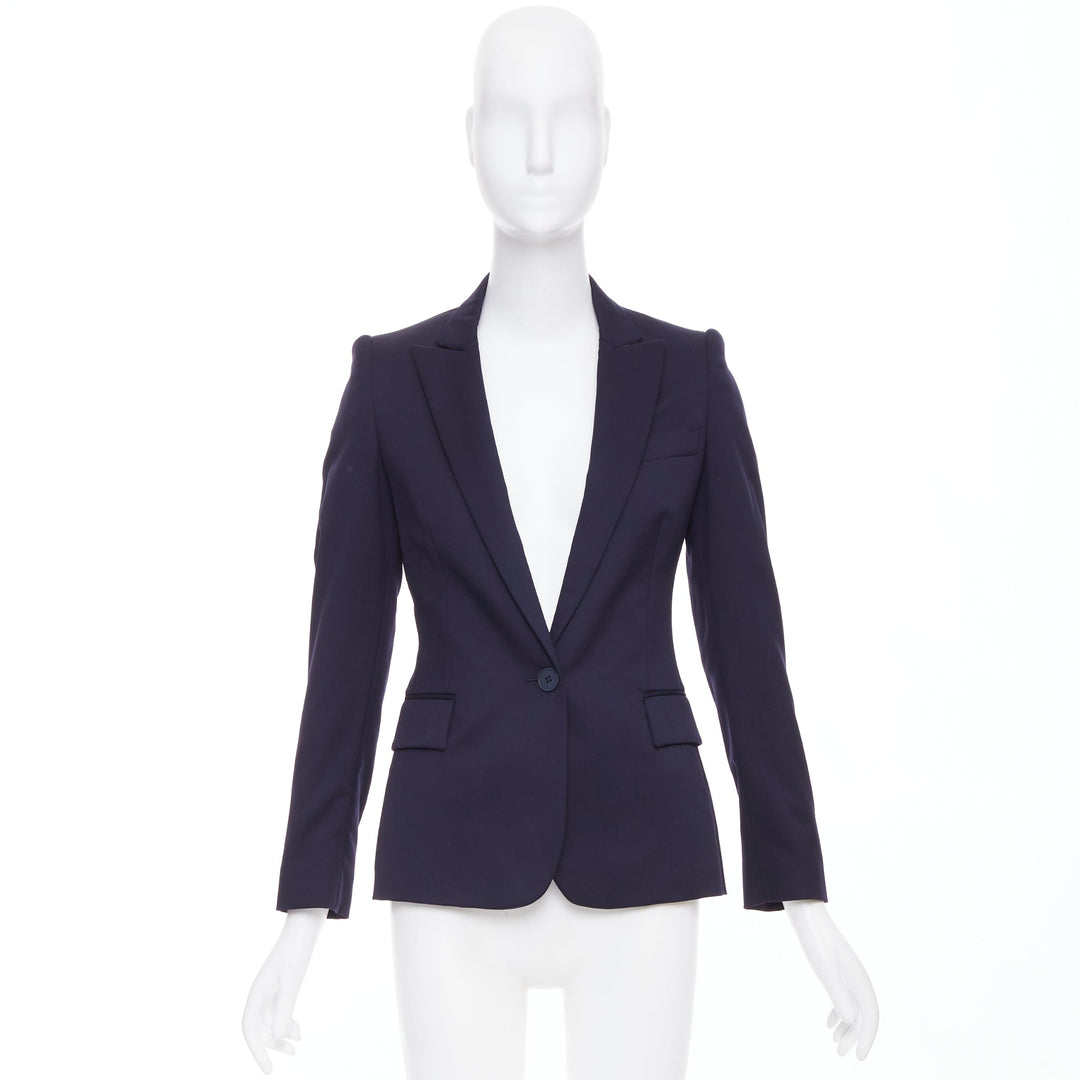 STELLA MCCARTNEY navy wool flap pocket single breasted blazer IT34 XXS
