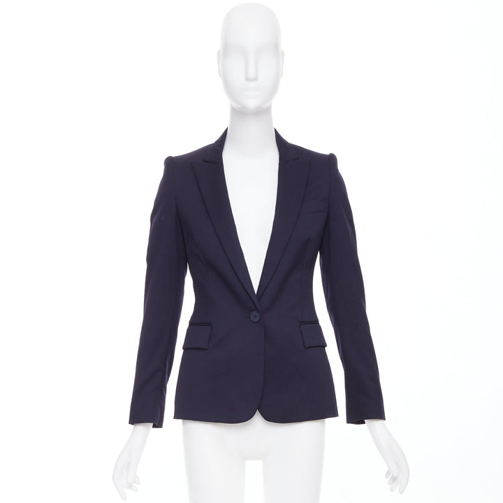 STELLA MCCARTNEY navy wool flap pocket single breasted blazer IT34 XXS