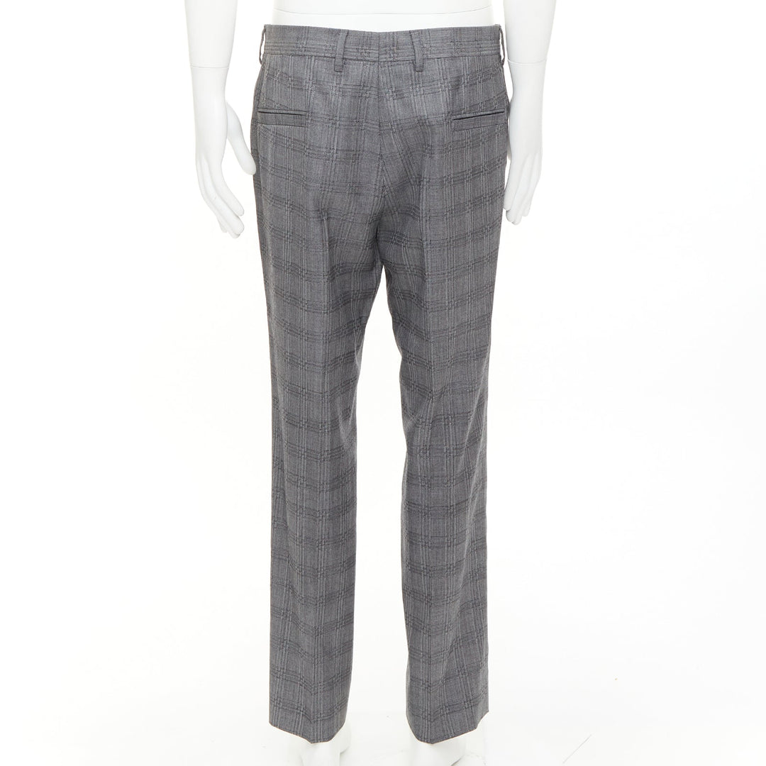 VERSACE grey wool silk checkered straight leg trousers IT50 L