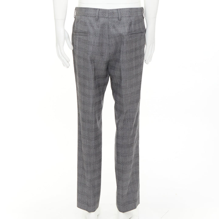 VERSACE grey wool silk checkered straight leg trousers IT50 L