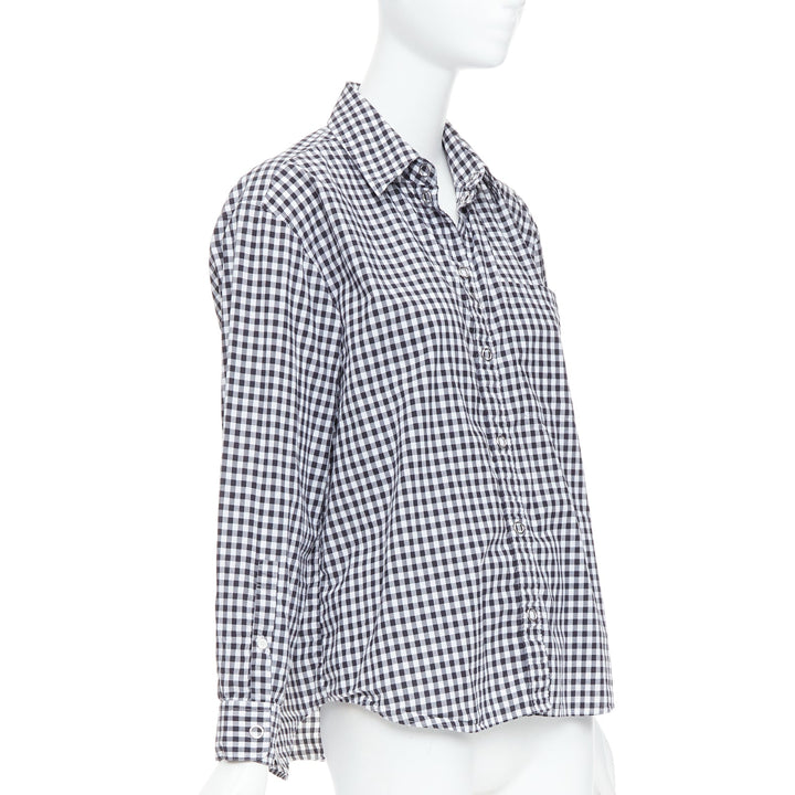 BURBERRY black white cotton check gingham silver snap button shirt IT40 S