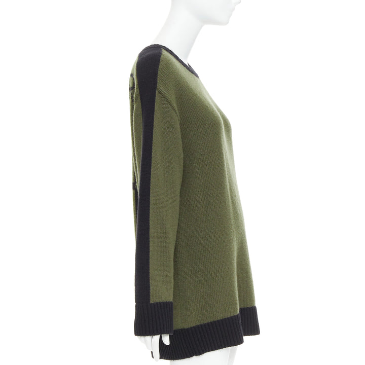 CHRISTIAN DIOR J'adior 8 navy green wool cashmere ringer sweater FR38 M