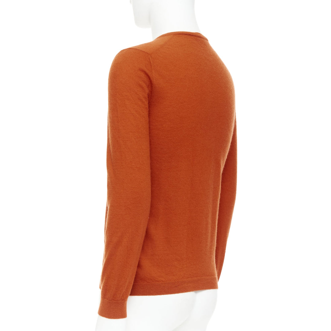 GUCCI 100% cashmere burnt orange  V-neck GG logo embroidery sweater L