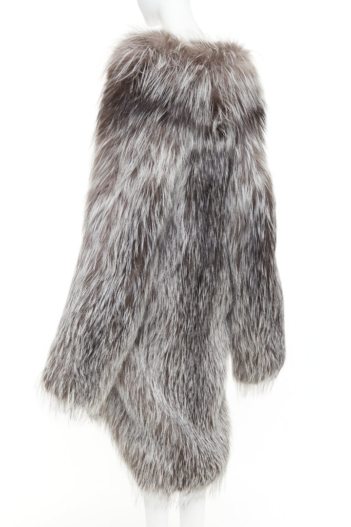 MICHAEL KORS COLLECTION brown grey real fur oversized drop sleeve long coat