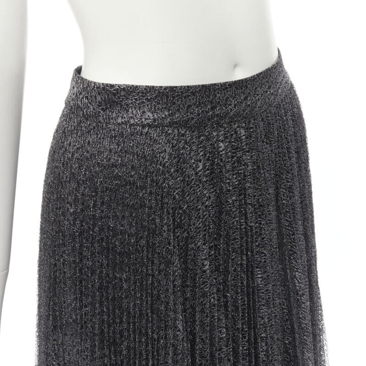 ALICE OLIVIA metallic silver thread black pleated asymmetric hem skirt US2