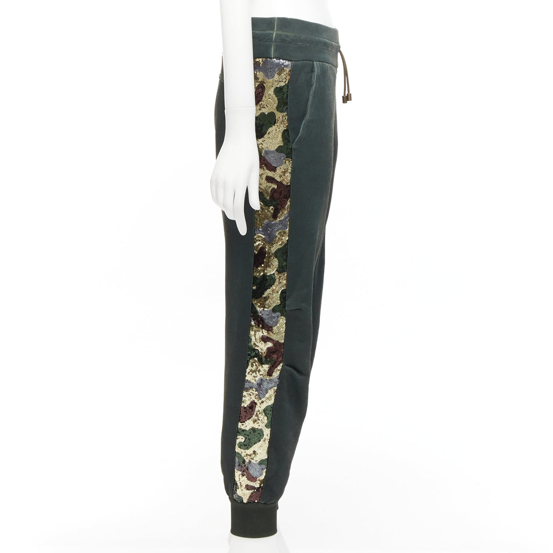 MR AND MRS Audrey Tritto green camouflage sequins washed cotton jogger pants XS