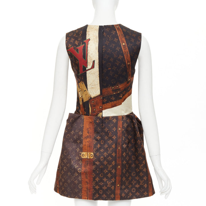 LOUIS VUITTON 2024 Runway Monogram LV Trunk Pleat sleeveless mini dress FR36 S