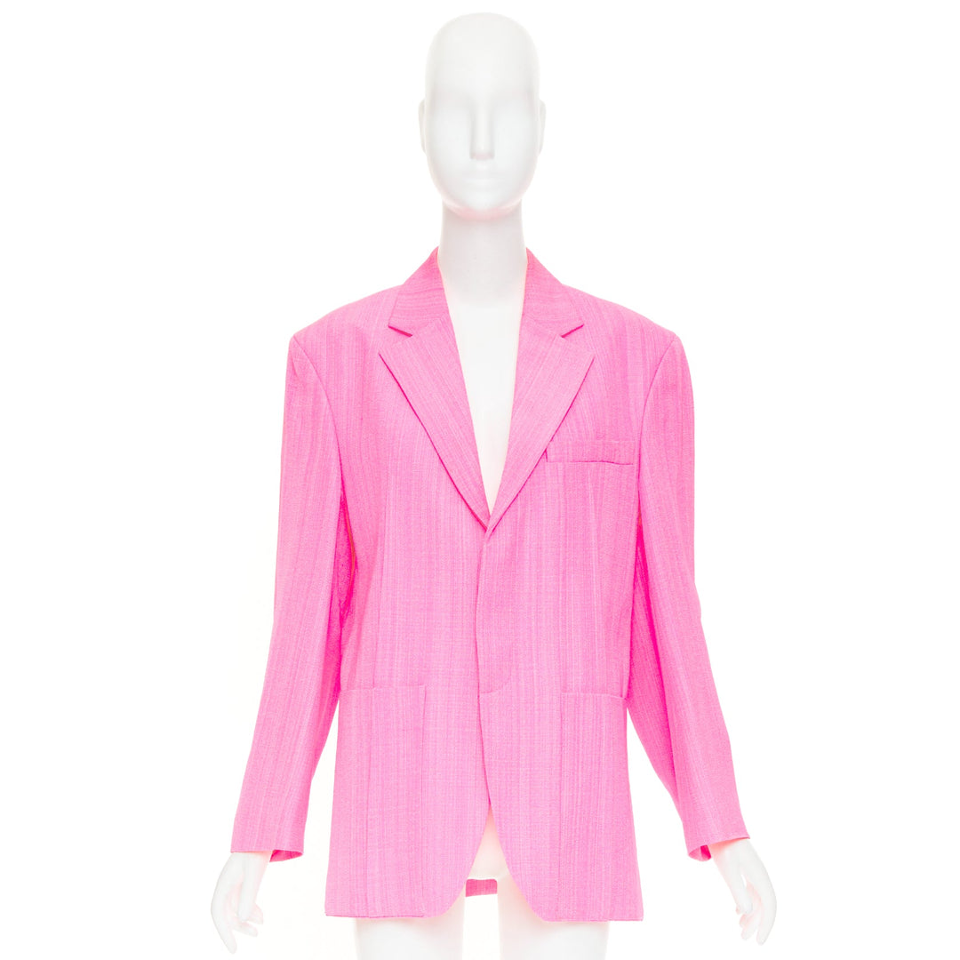 JACQUEMUS 2023 La Raphia  La Veste d'Homme Blazer neon pink long blazer FR36 S
