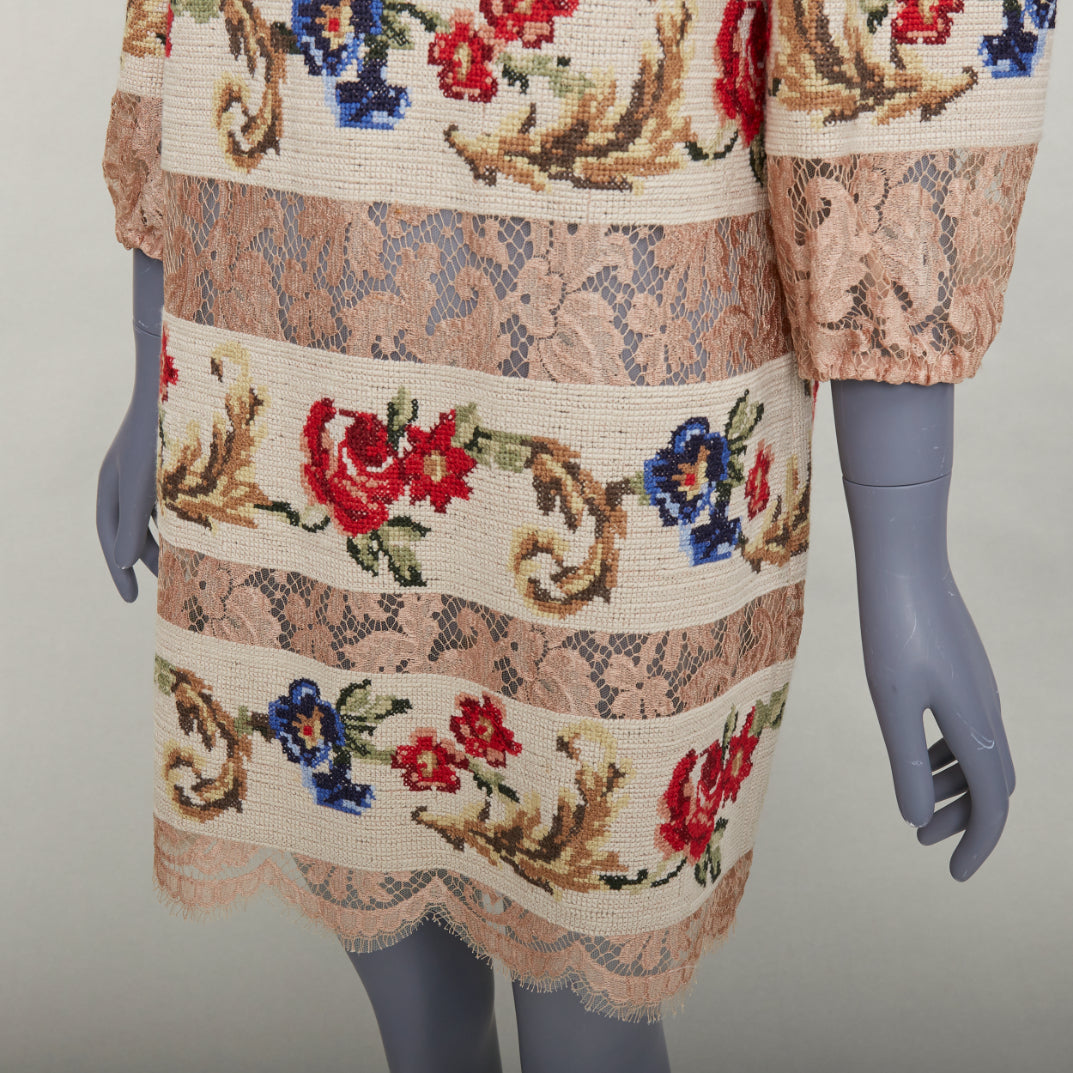 DOLCE GABBANA 2012 Runway baroque floral needlepoint sheer lace shift dress IT44