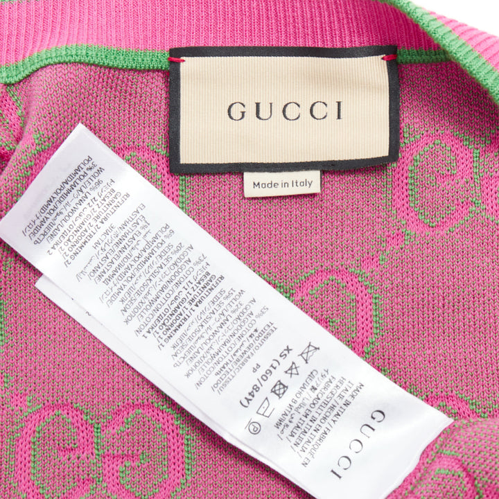 GUCCI 2023 pink green silk blend GG Jacquard crop cardigan XS