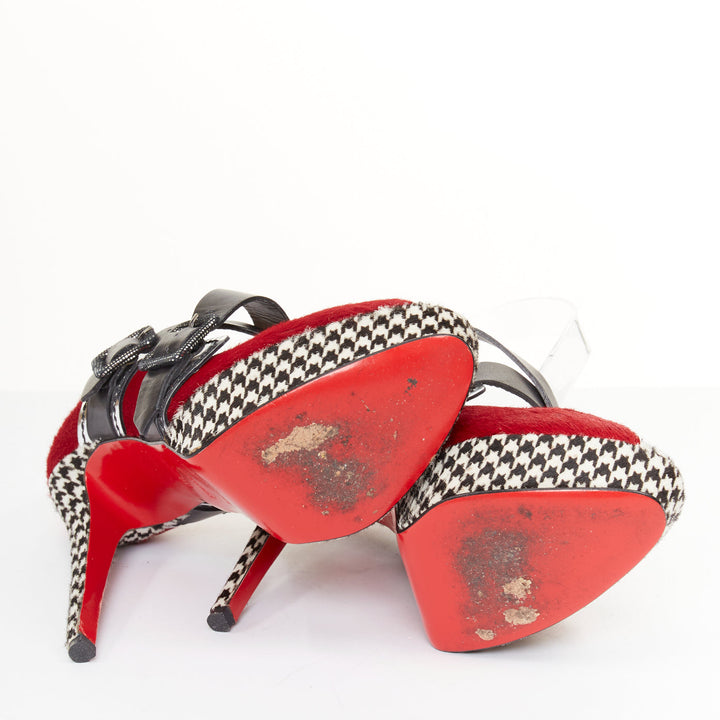 CHRISTIAN LOUBOUTIN Bikiki 140 red houndstooth calf hair platform heels EU38
