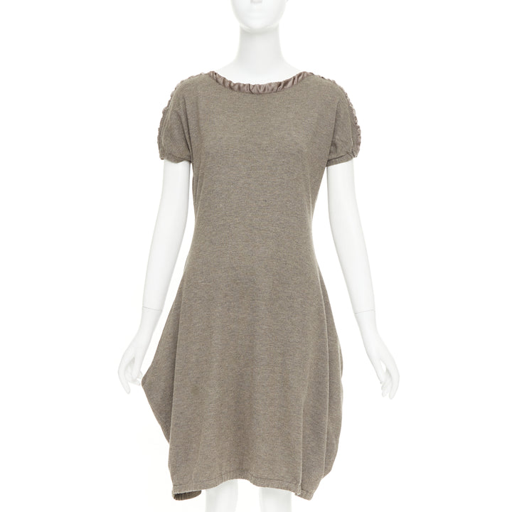 YES SAINT LAURENT Edition 24 Vintage brown ruched satin trim  bateau dress M