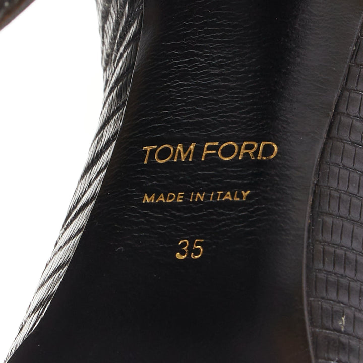 TOM FORD 2012 Runway black lizard effect gold stud lace up platform sandals EU35