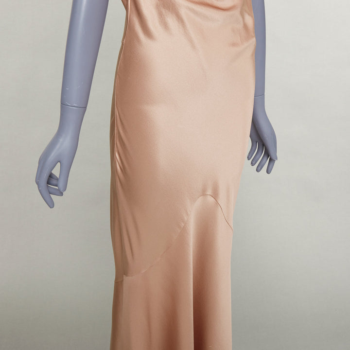 SAINT LAURENT 2023 rose bronze silk satin draped cowl slip dress gown FR40 L