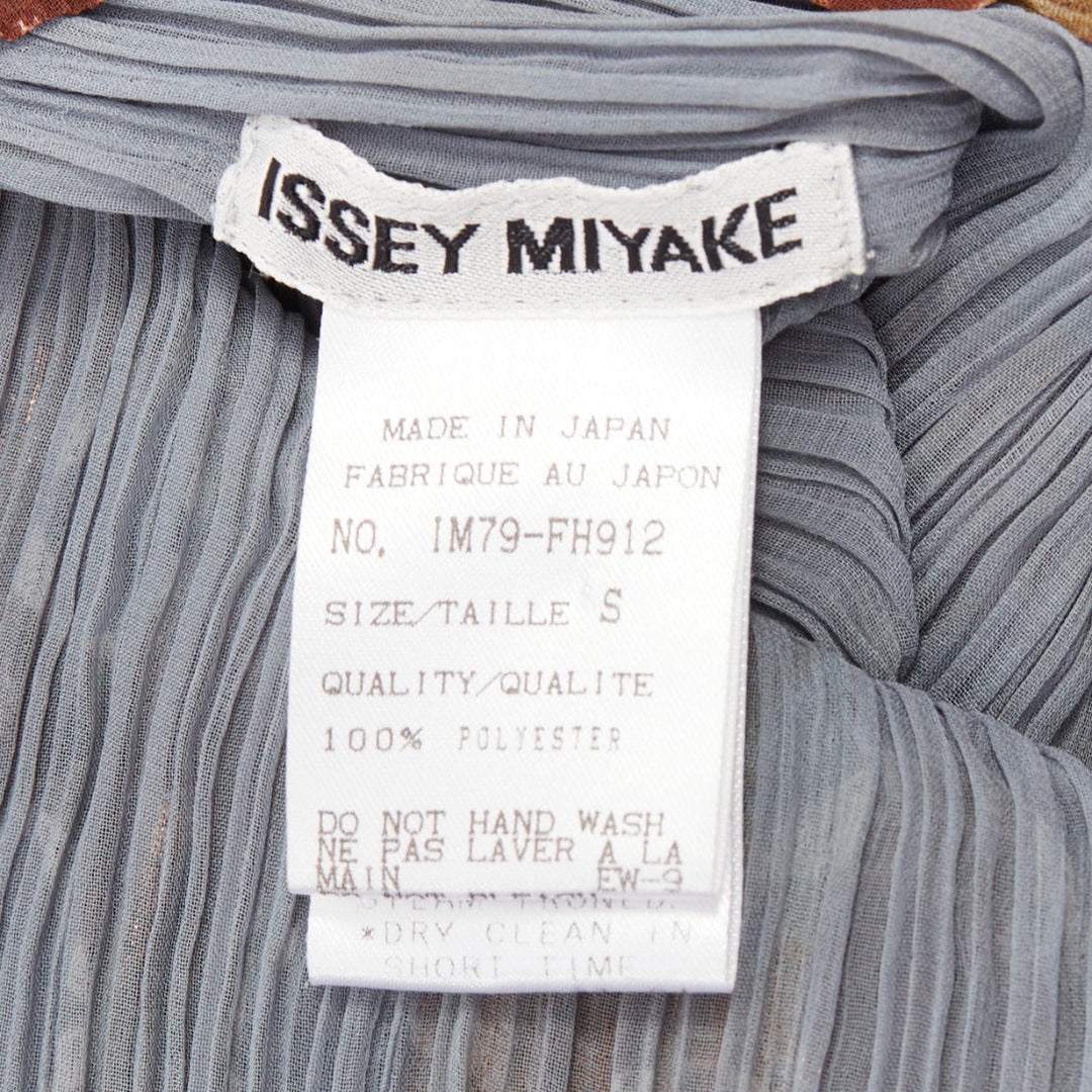 ISSEY MIYAKE Vintage Ajrakh brown blue tile print metallic ruffle pleat dress S