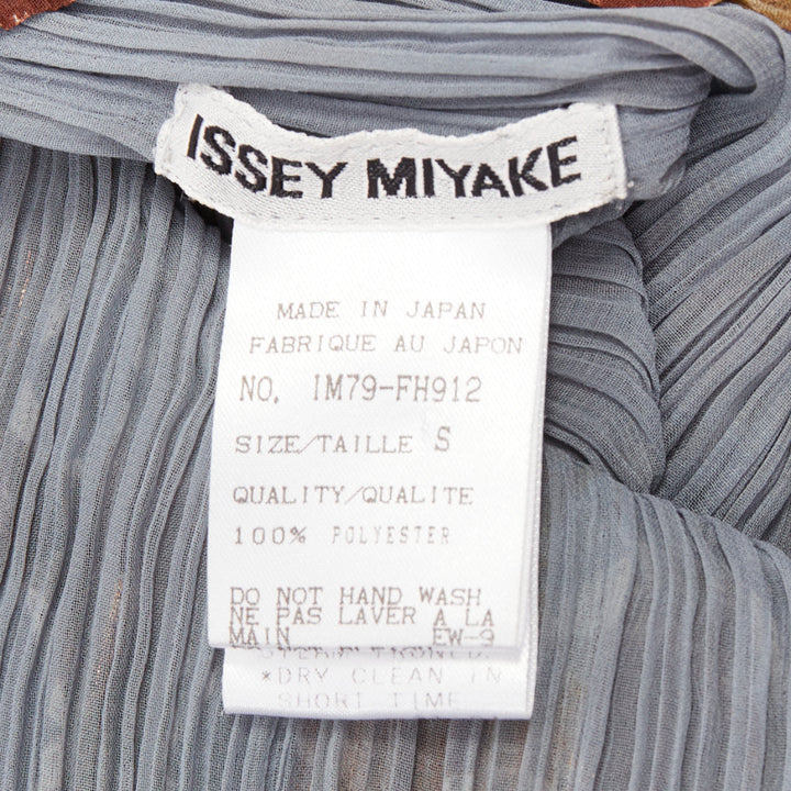 ISSEY MIYAKE Vintage Ajrakh brown blue tile print metallic ruffle pleat dress S