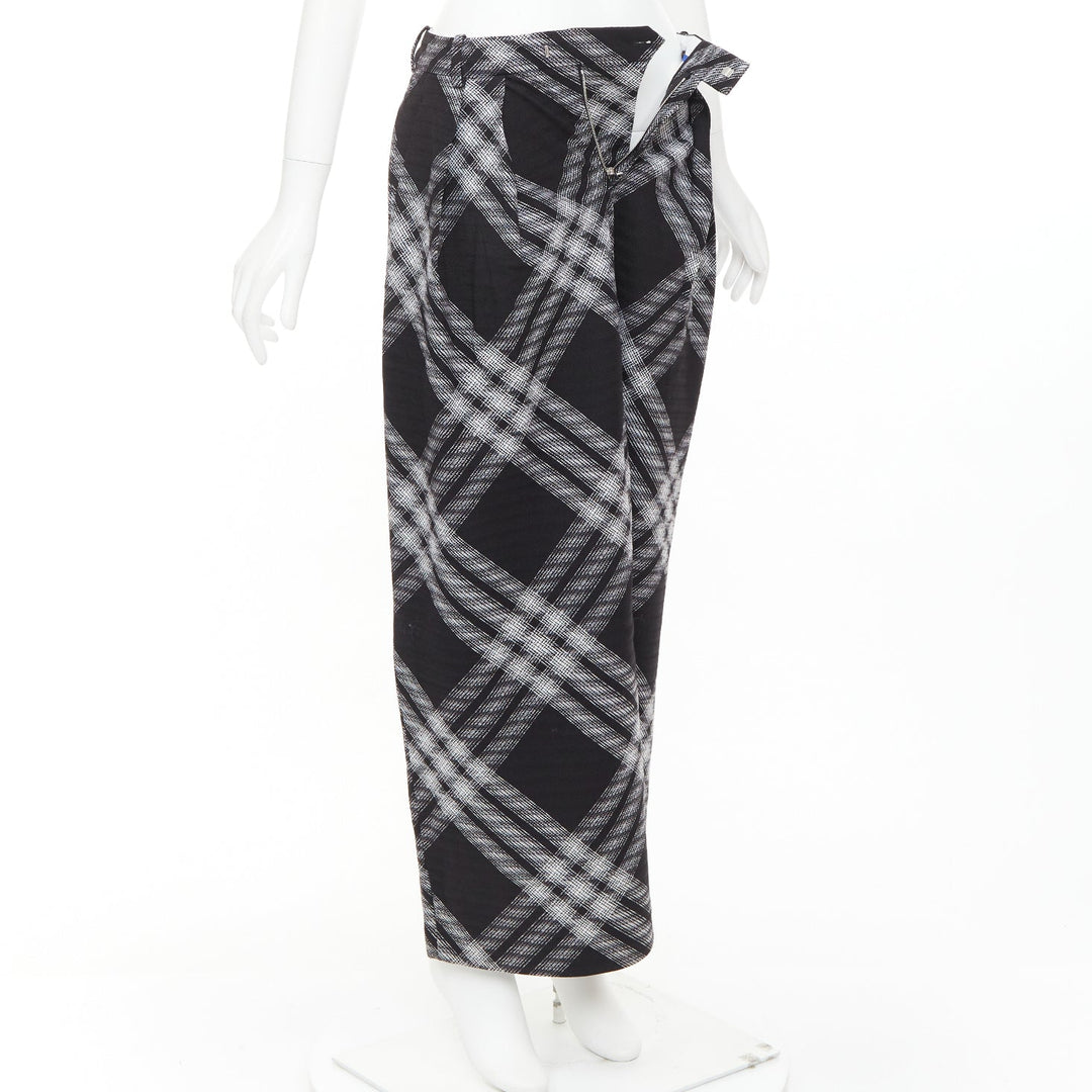 BURBERRY Daniel Lee black grey House check wool wide leg parachute pant IT34 XXS
