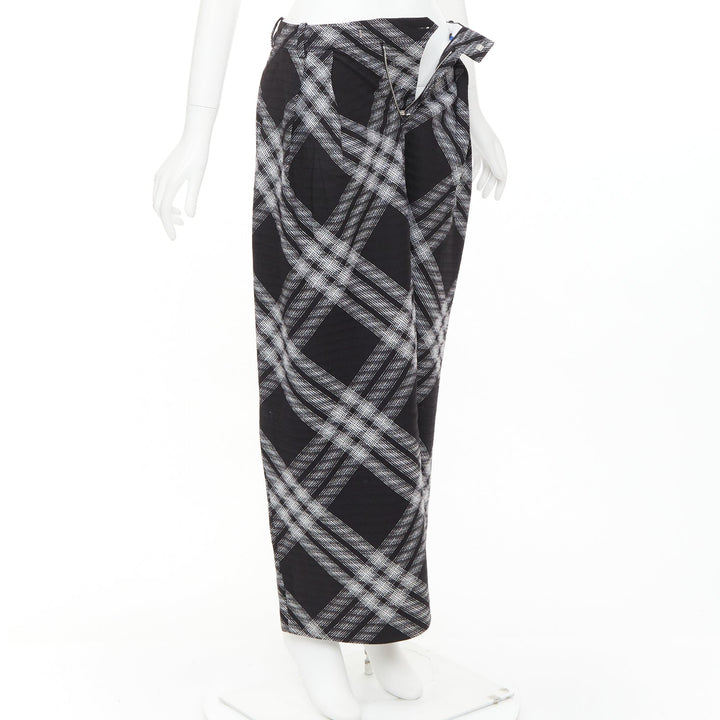 BURBERRY Daniel Lee black grey House check wool wide leg parachute pant IT34 XXS