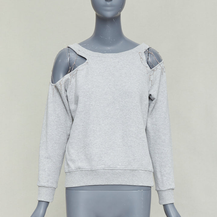 SAINT LAURENT 2013 Hedi Slimane grey silver chain cold shoulder sweater XS