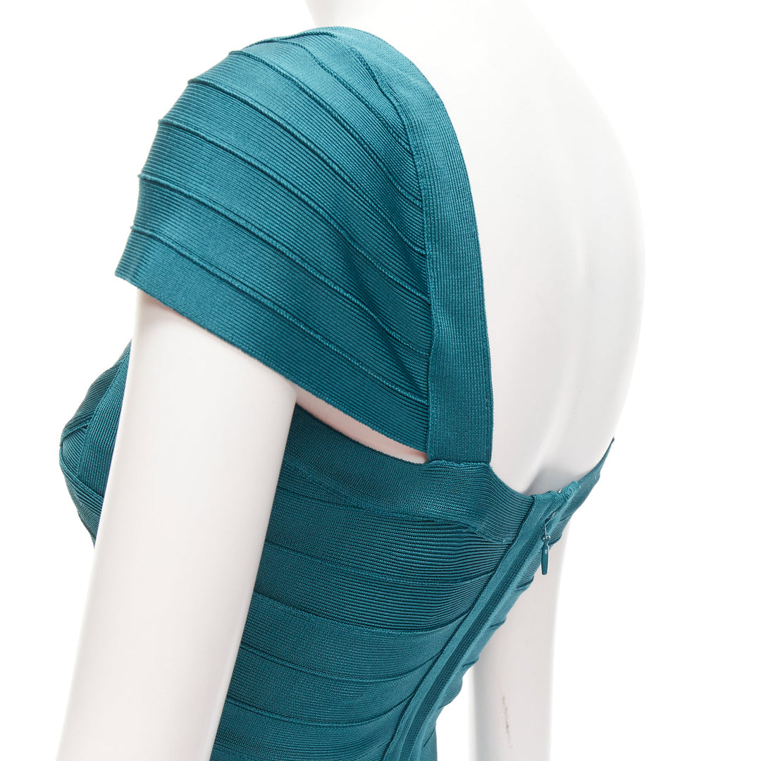 HERVE LEGER teal green cap sleeve sweetheart fit flare bandage dress S HERVE LEGER teal green cap sleeve sweetheart fit flare bandage dress S