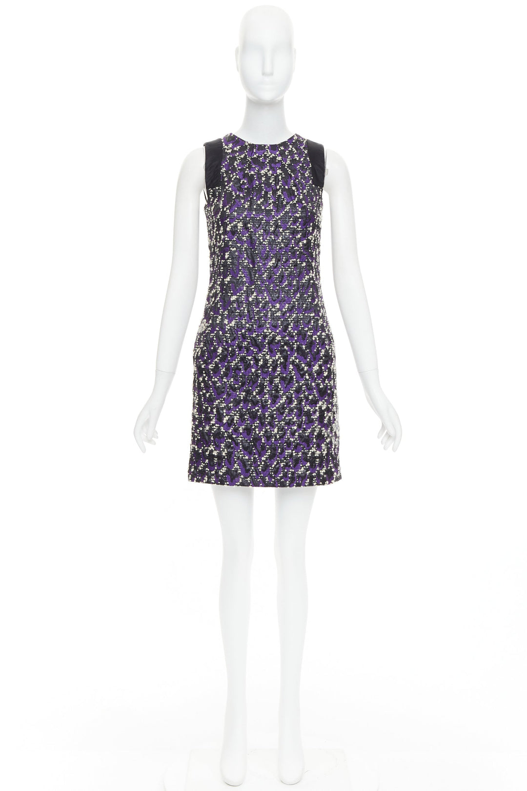 VERSACE purple black white tweed black jacquard sleeveless dress IT38 XS