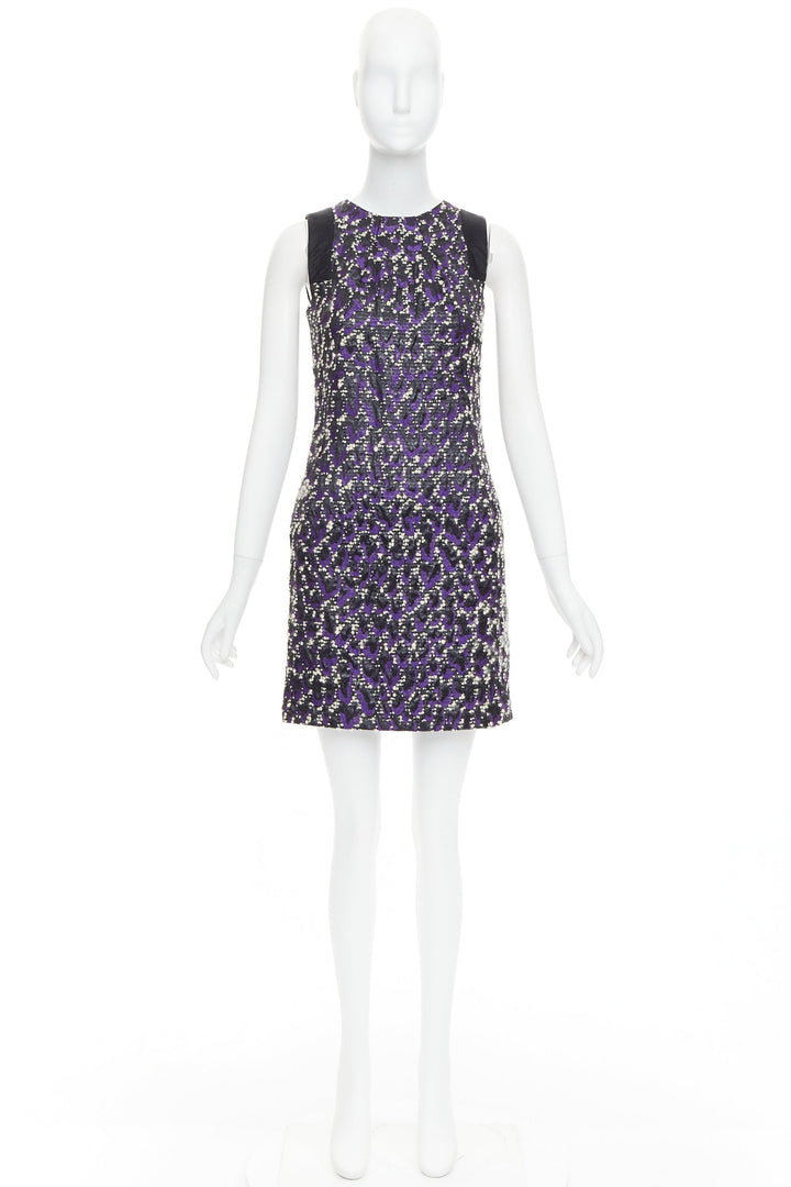 VERSACE purple black white tweed black jacquard sleeveless dress IT38 XS