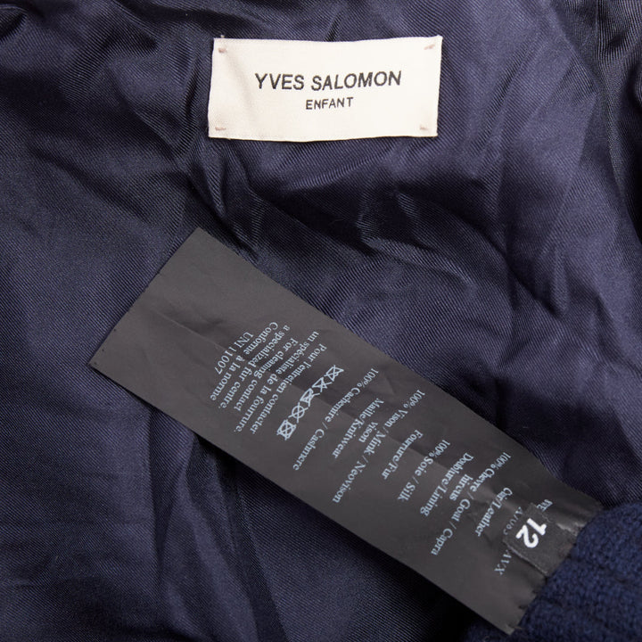 YVES SALOMON KIDS black navy horizontal mink fur work collarless coat Y12