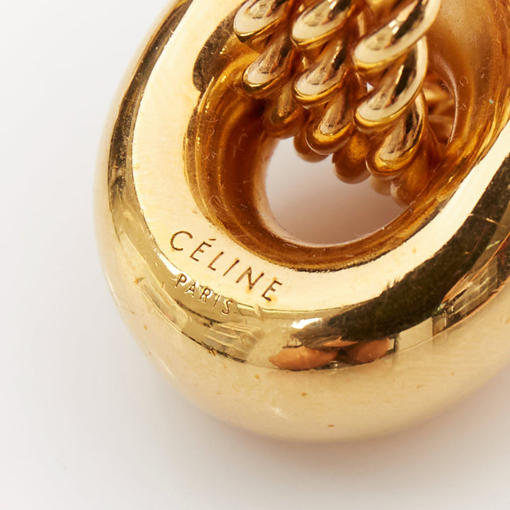 rare OLD CELINE Phoebe Philo 2018 Twisted Rope Double Hoop pin earrings Pair