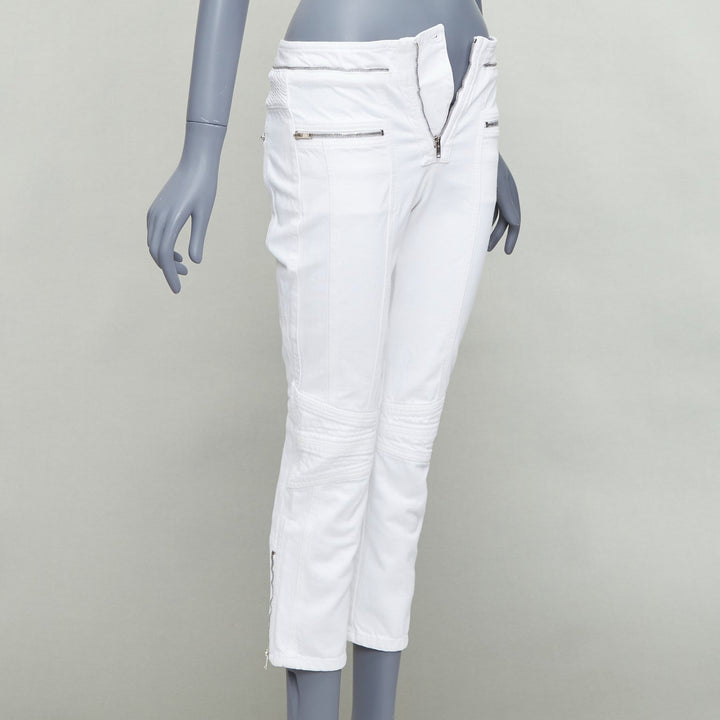 ISABEL MARANT Loma white denim silver zip panelled biker jeans FR34 XS