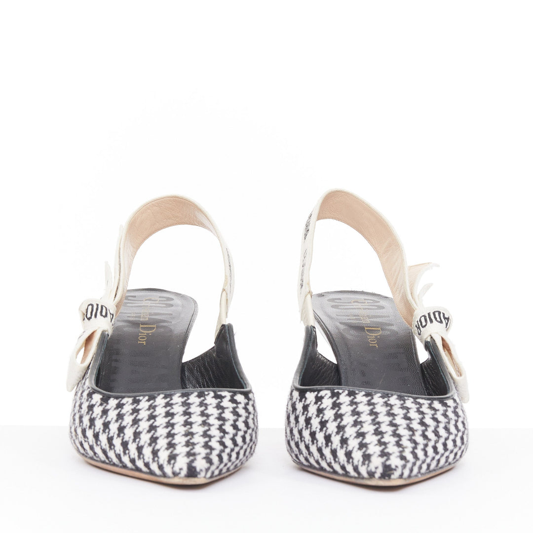 CHRISTIAN DIOR 2019 J'Adior black white houndstooth Ribbon sling pumps EU37.5D
