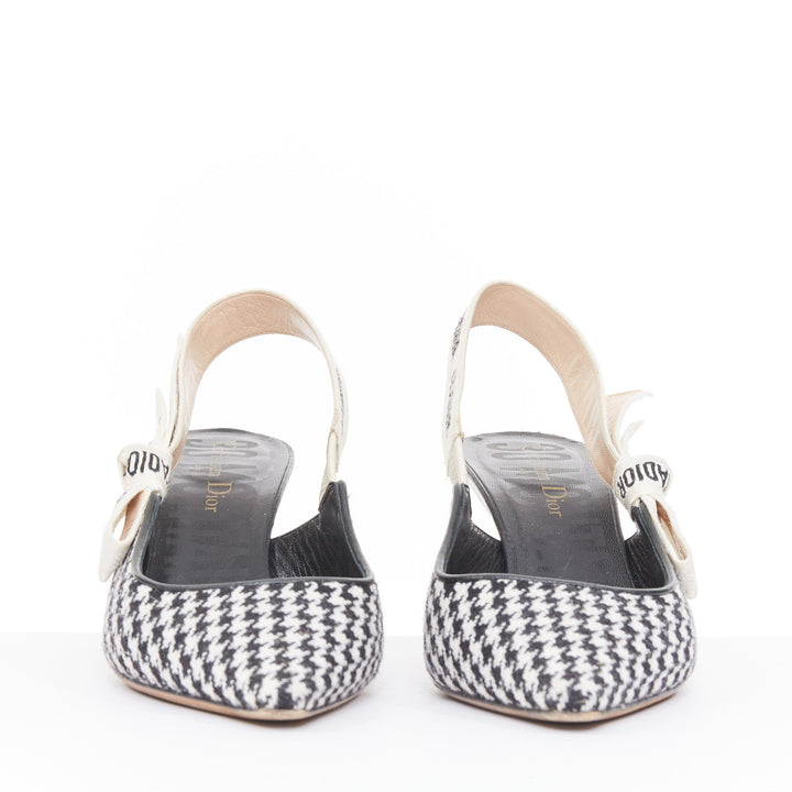 CHRISTIAN DIOR 2019 J'Adior black white houndstooth Ribbon sling pumps EU37.5D