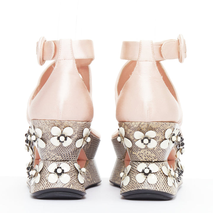 rare PRADA 2013 Runway pink satin floral petal embellished Geisha platform EU36