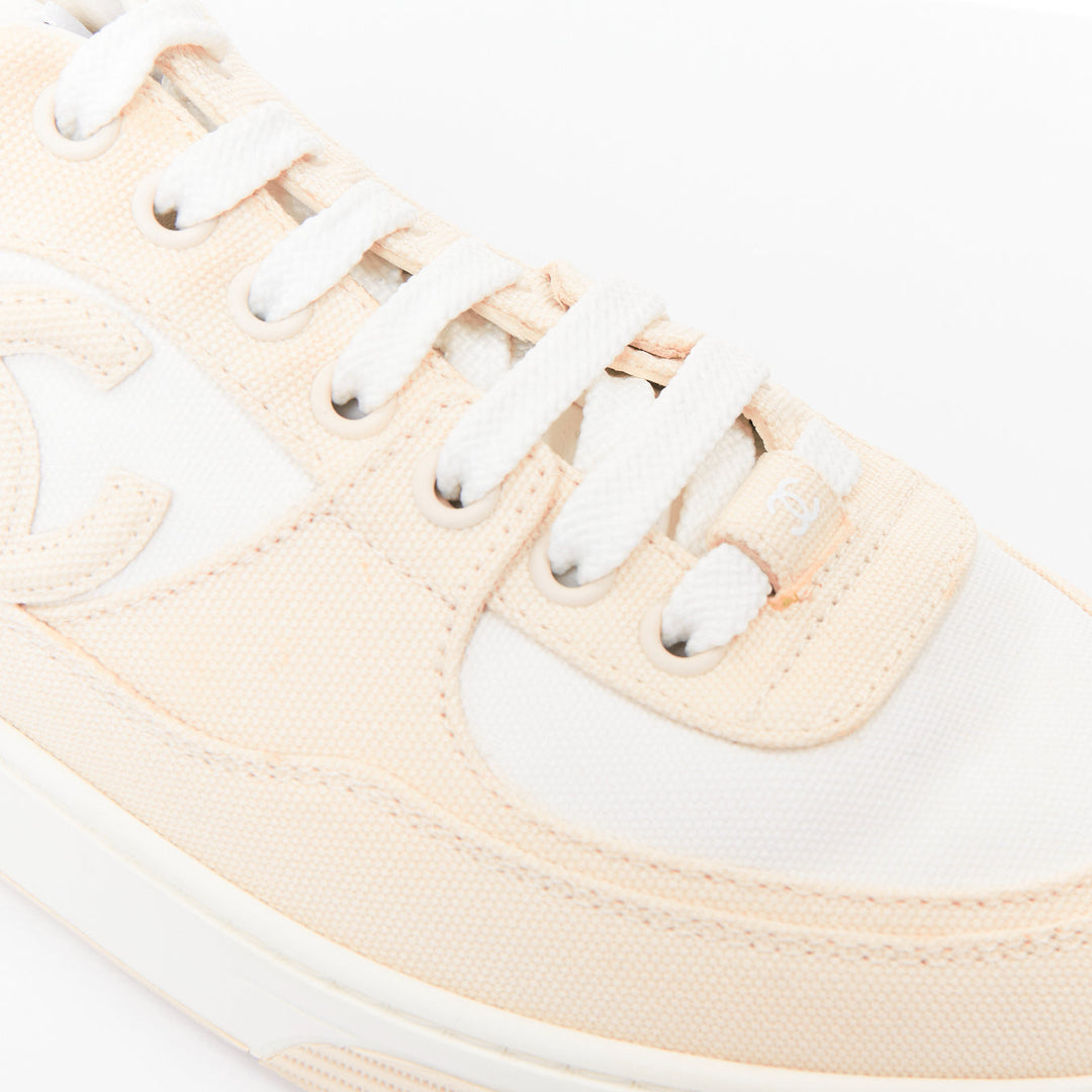 CHANEL 24C CC Canvas Sport Trainer white beige CC quilted sneakers EU38
