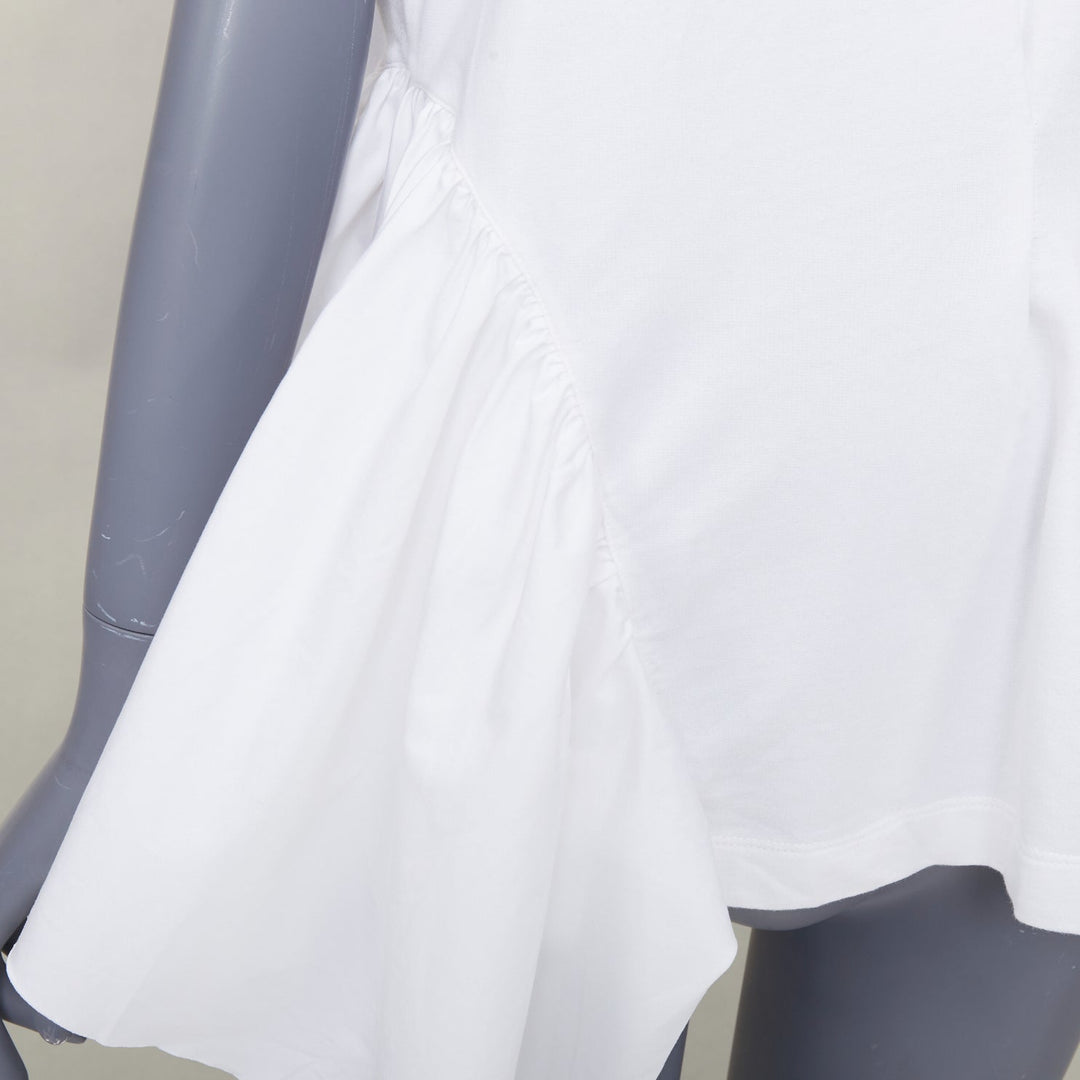 DRIES VAN NOTEN white cotton asymmetric ruffle peplum hem tshirt M