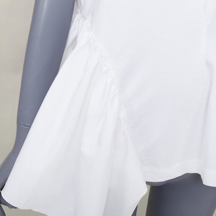 DRIES VAN NOTEN white cotton asymmetric ruffle peplum hem tshirt M