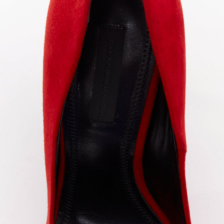 ALEXANDER WANG Tia red suede silver rhodium plate cutout heel point pumps EU37