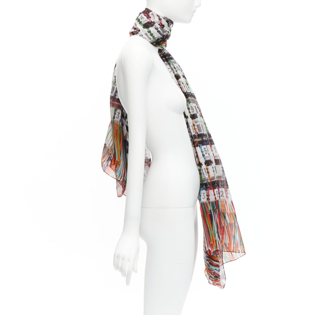 CHANEL multicolor 100% cotton CC logo data centre number print scarf