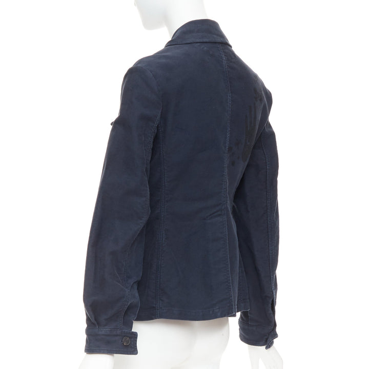 CHRISTIAN DIOR 2018 Runway navy washed cotton utility contour bar jacket FR36 S