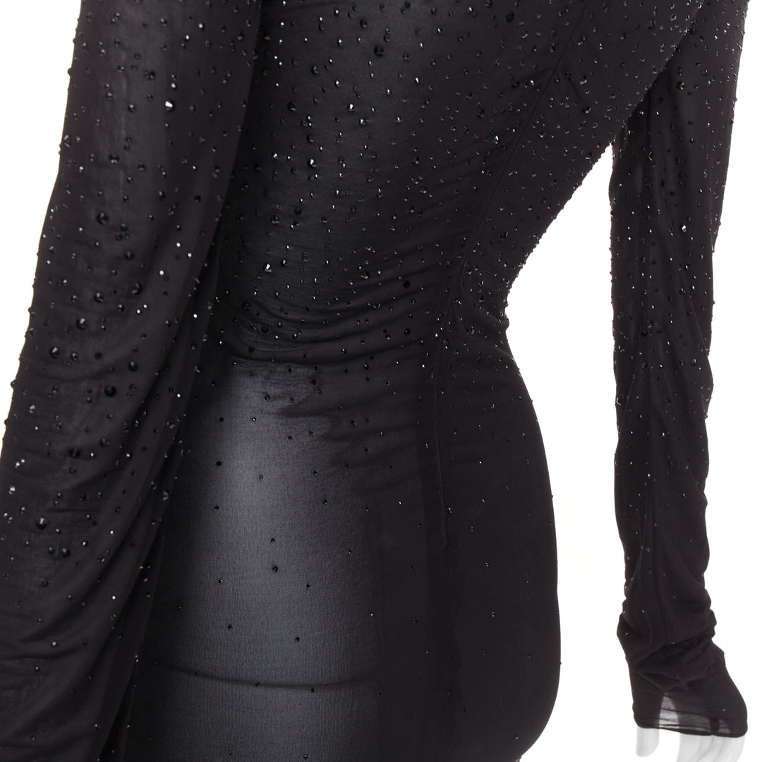 ALEXANDRE VAUTHIER black sheer degrade crystal long sleeve long train gown dress