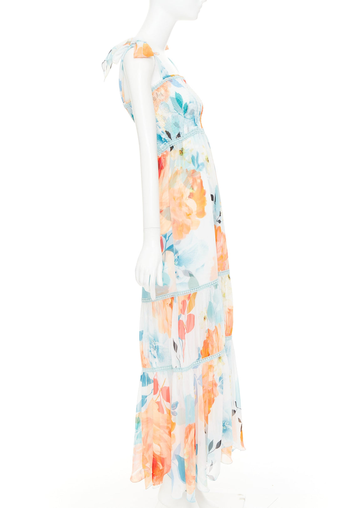 CHARO RUIZ Artemis white multicolor viscose blend floral print tie maxi dress S
