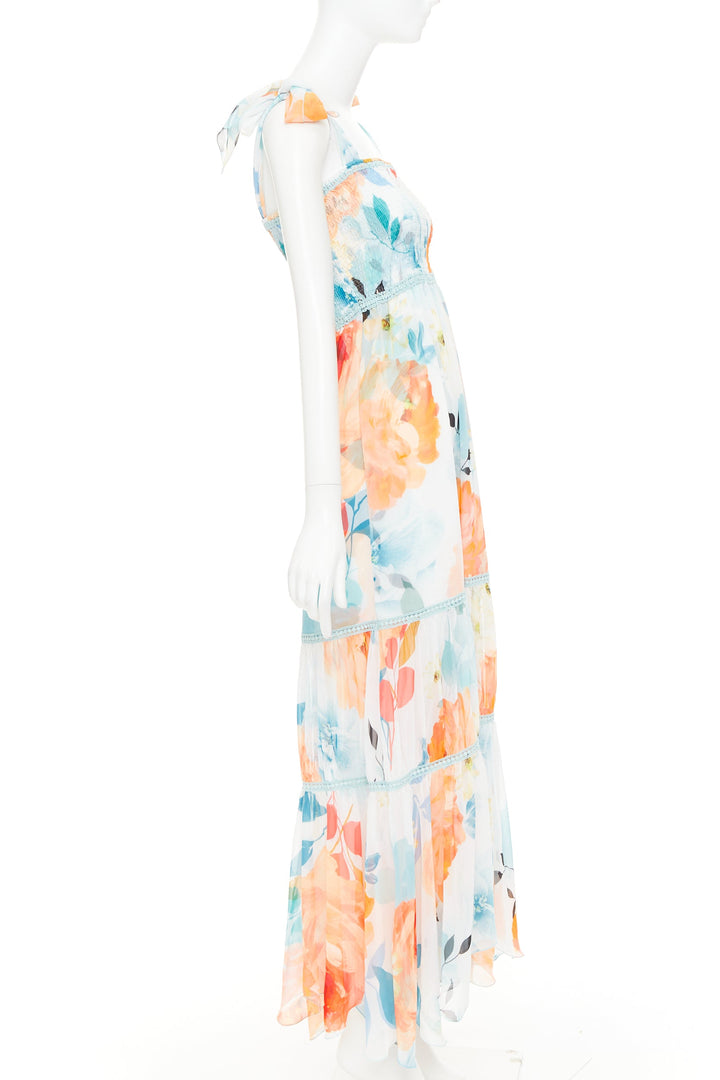 CHARO RUIZ Artemis white multicolor viscose blend floral print tie maxi dress S