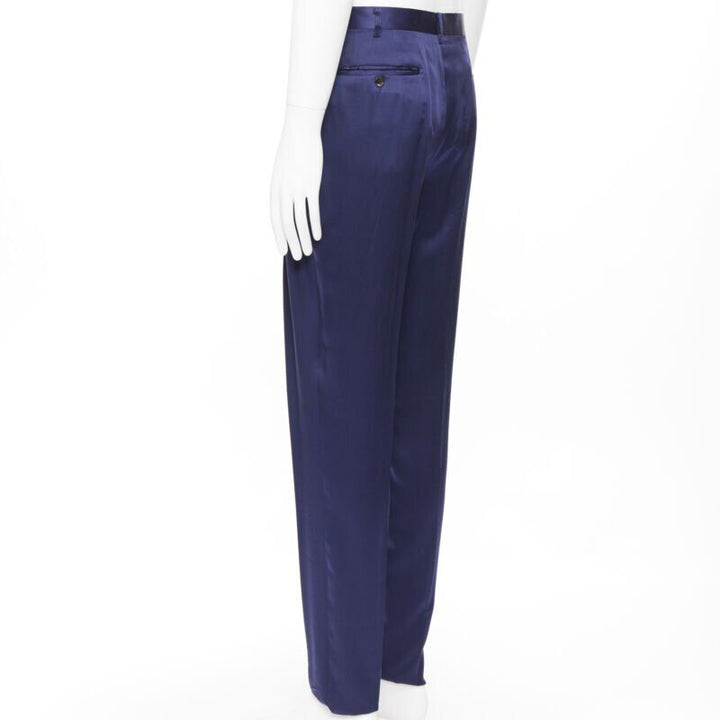 JOHN LAWRENCE SULLIVAN rich royal blue viscose dual pleat trousers pants 30"