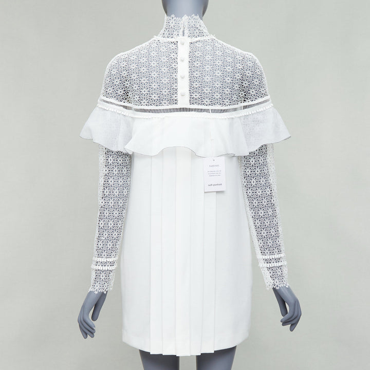 SELF PORTRAIT Military Cape Shoulder white floral lace ruffle dress UK4 XXS