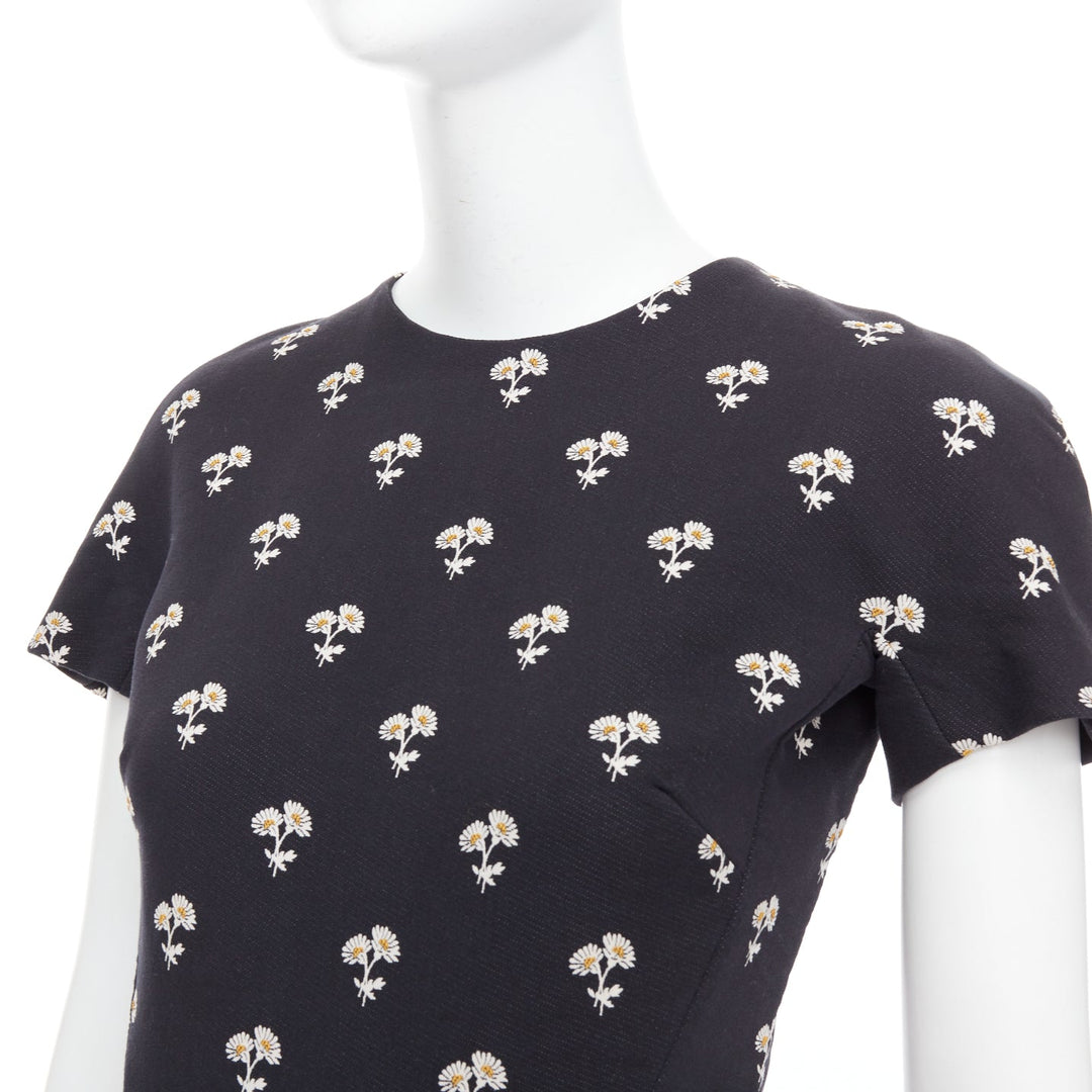 VICTORIA BECKHAM black white daisy floral cotton sheath dress UK10 M