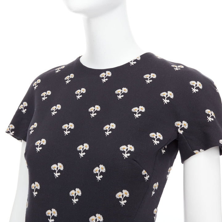 VICTORIA BECKHAM black white daisy floral cotton sheath dress UK10 M