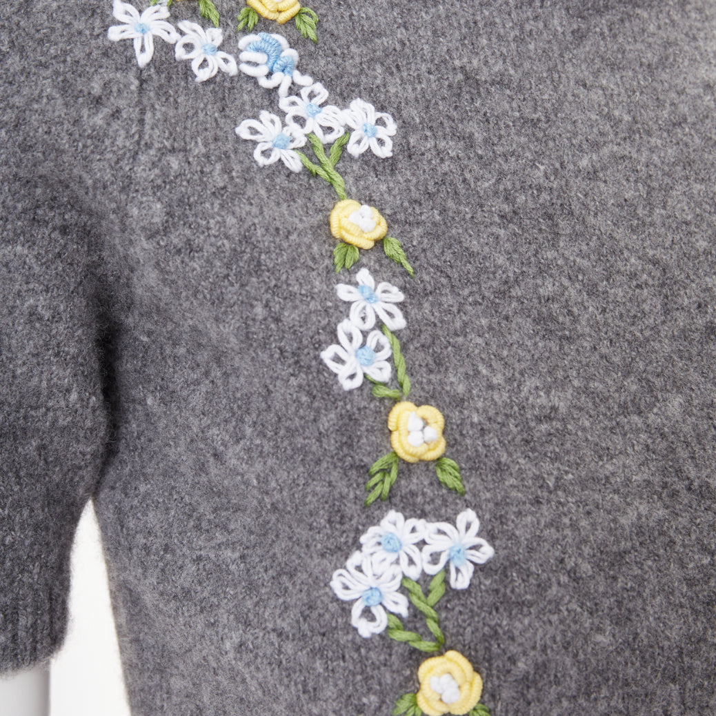 SHUSHU TONG 2024 grey wool embroidered florals lace trim cropped sweater UK6 XS