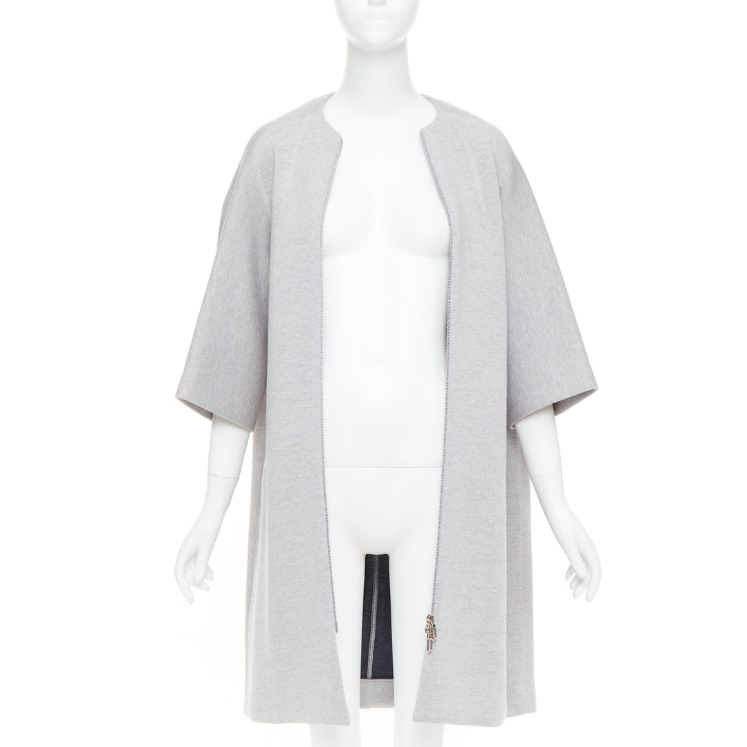 CHRISTIAN DIOR light grey virgin wool jersey cocoon half sleeve coat FR36 S