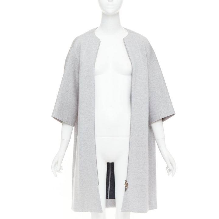 CHRISTIAN DIOR light grey virgin wool jersey cocoon half sleeve coat FR36 S